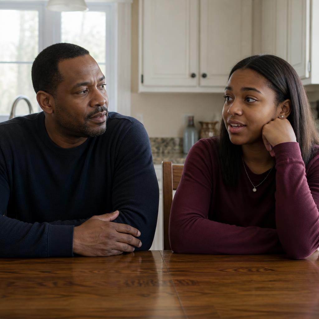 A parent speaking with a mature teenager